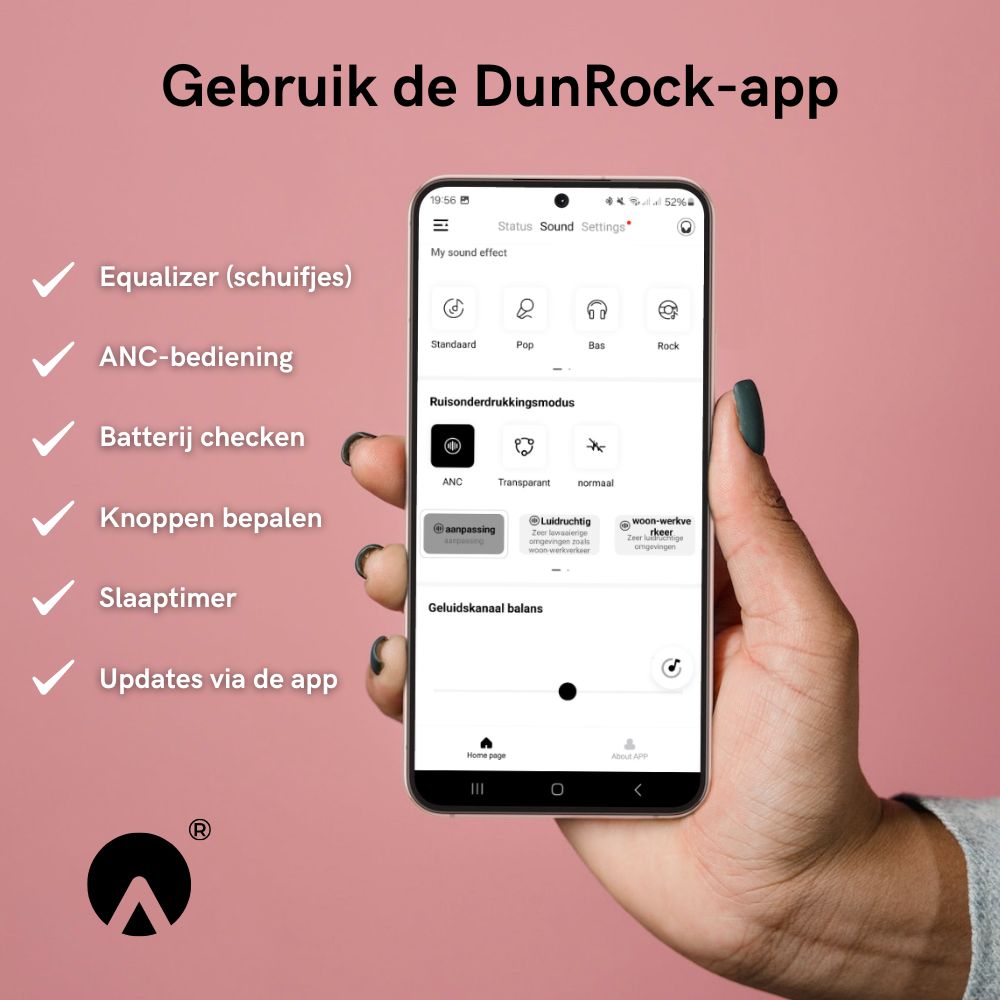 DunRock® Pop - Draadloze oordopjes - ANC noise cancelling - In-ear - DunRock App - Met mic