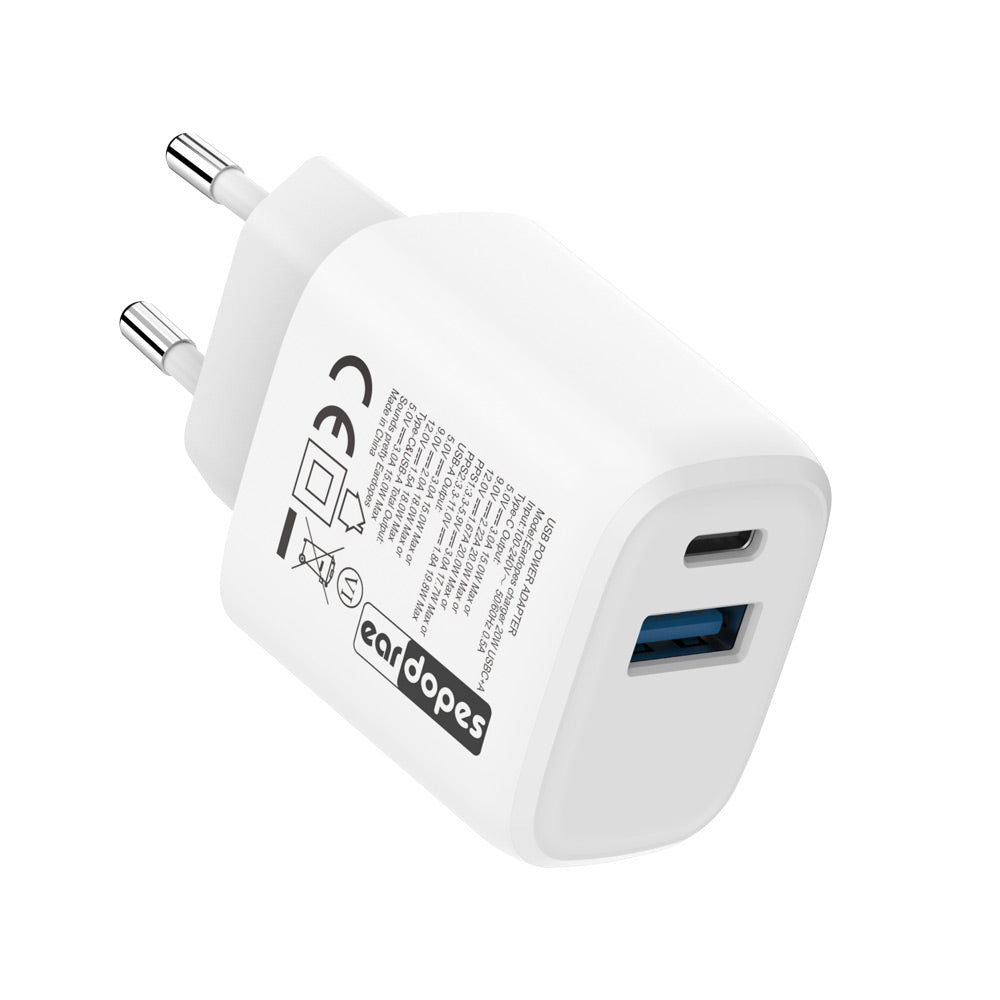 Oplader adapter USB C en USB A - 20W - Snellader met dubbele aansluiting