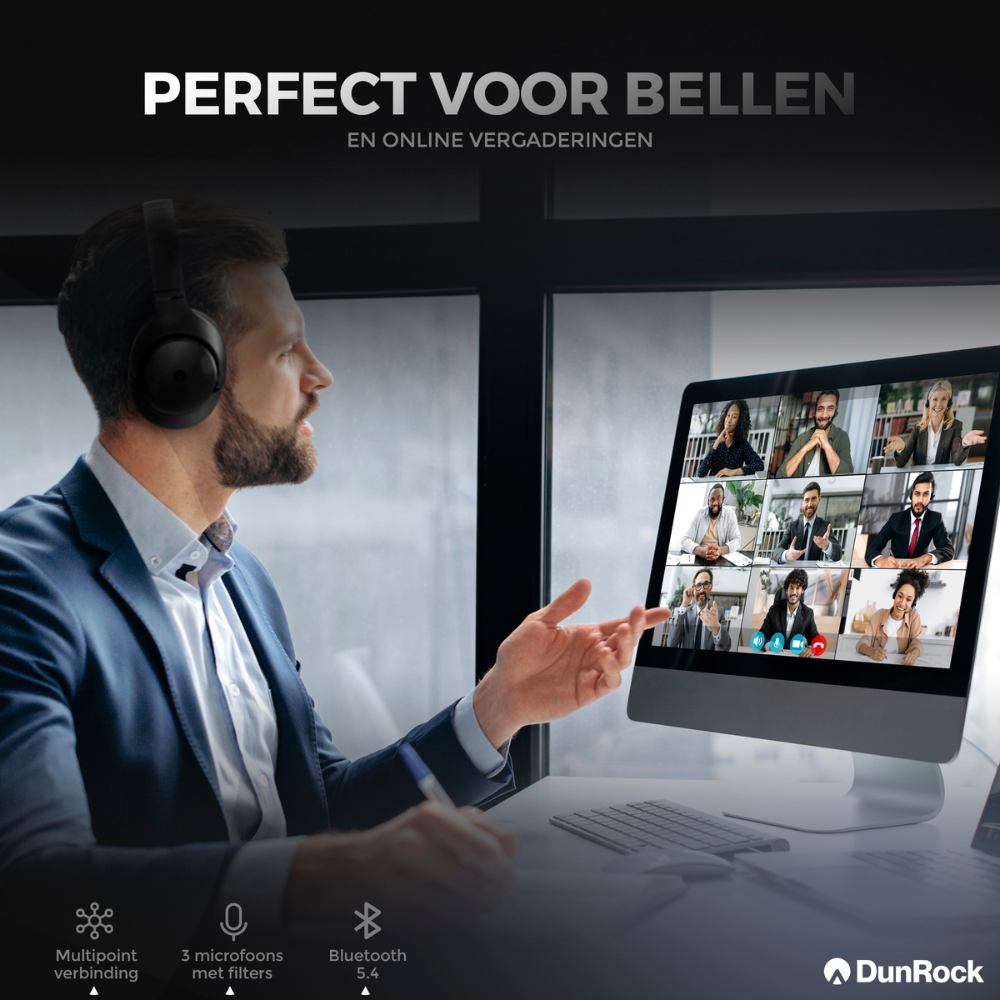 DunRock® Halo - Draadloze koptelefoon - ANC en multipoint - DunRock App voor iOS en Android - Met mic
