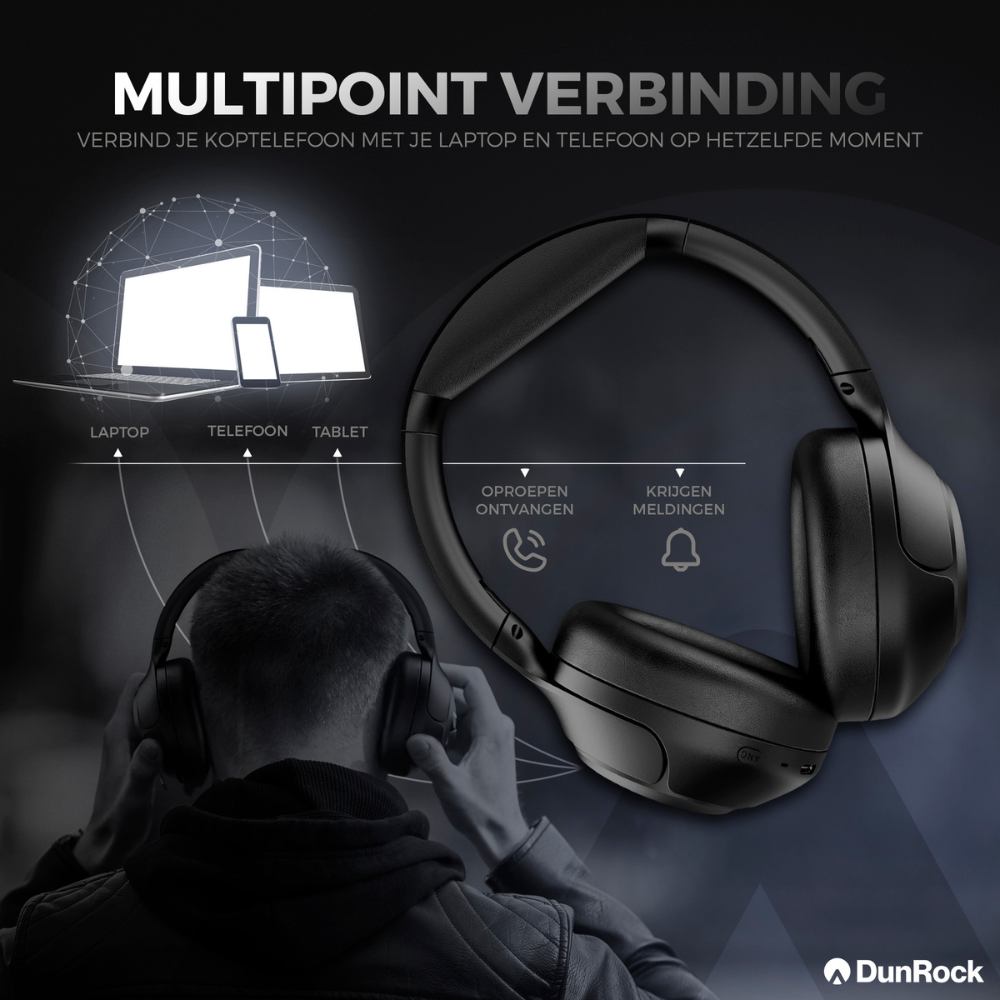 DunRock® Halo - Draadloze koptelefoon - ANC en multipoint - DunRock App voor iOS en Android - Met mic