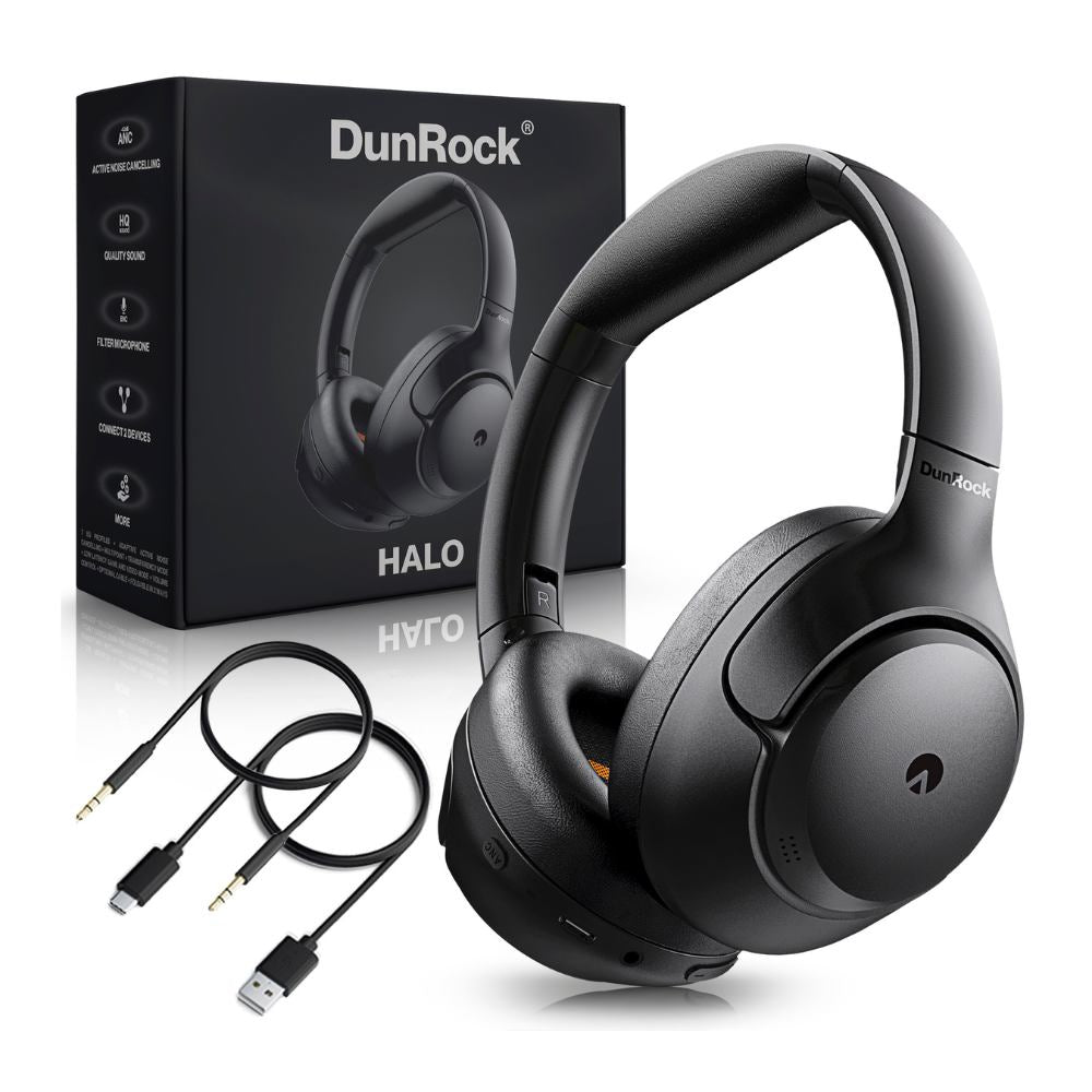 DunRock® Halo koptelefoon met ANC en multipoint - met DunRock app voor iOS en Android- draadloze bluetooth koptelefoon - met filter microfoons