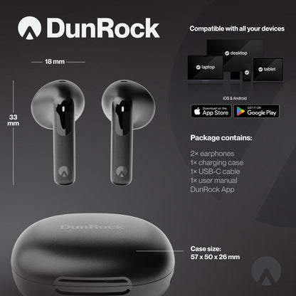 DunRock Semi - Draadloze oordopjes - Half in-ear - ANC noise cancelling - Multipoint - Met mic