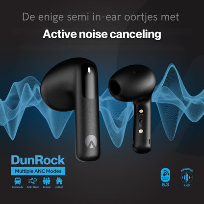 DunRock Semi - Draadloze oordopjes - Half in-ear - ANC noise cancelling - Multipoint - Met mic