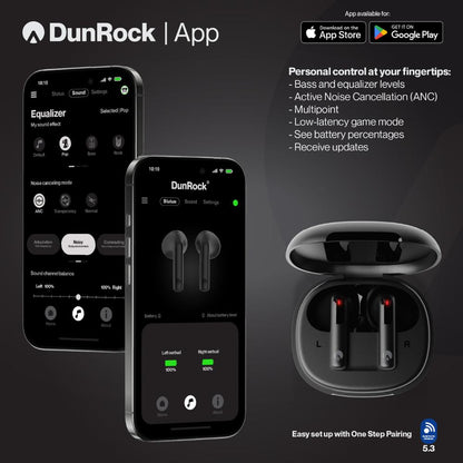 DunRock Semi - Draadloze oordopjes - Half in-ear - ANC noise cancelling - Multipoint - Met mic