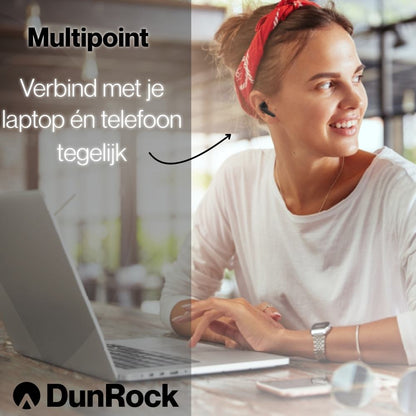 DunRock Semi - Draadloze oordopjes - Half in-ear - ANC noise cancelling - Multipoint - Met mic