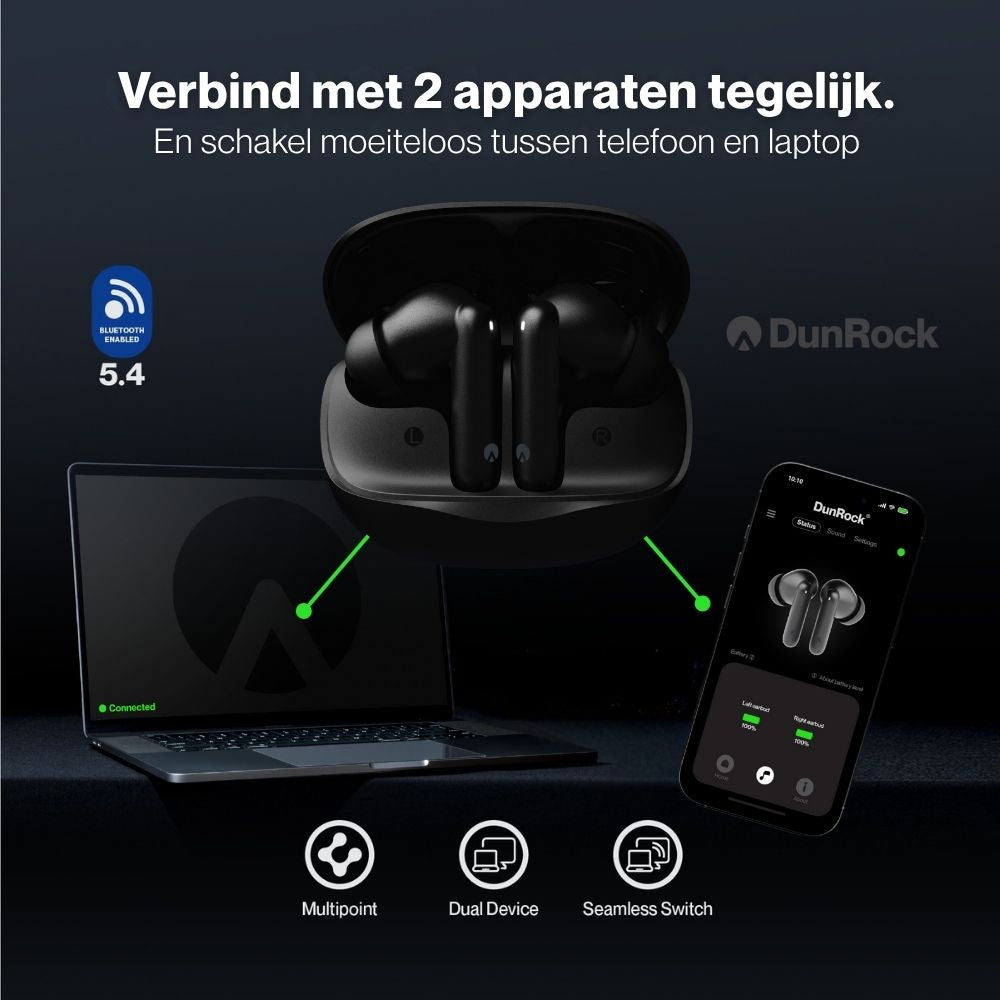 DunRock® Bubble Pro - Draadloze oordopjes - Met ANC - Met 6 mics - Multipoint